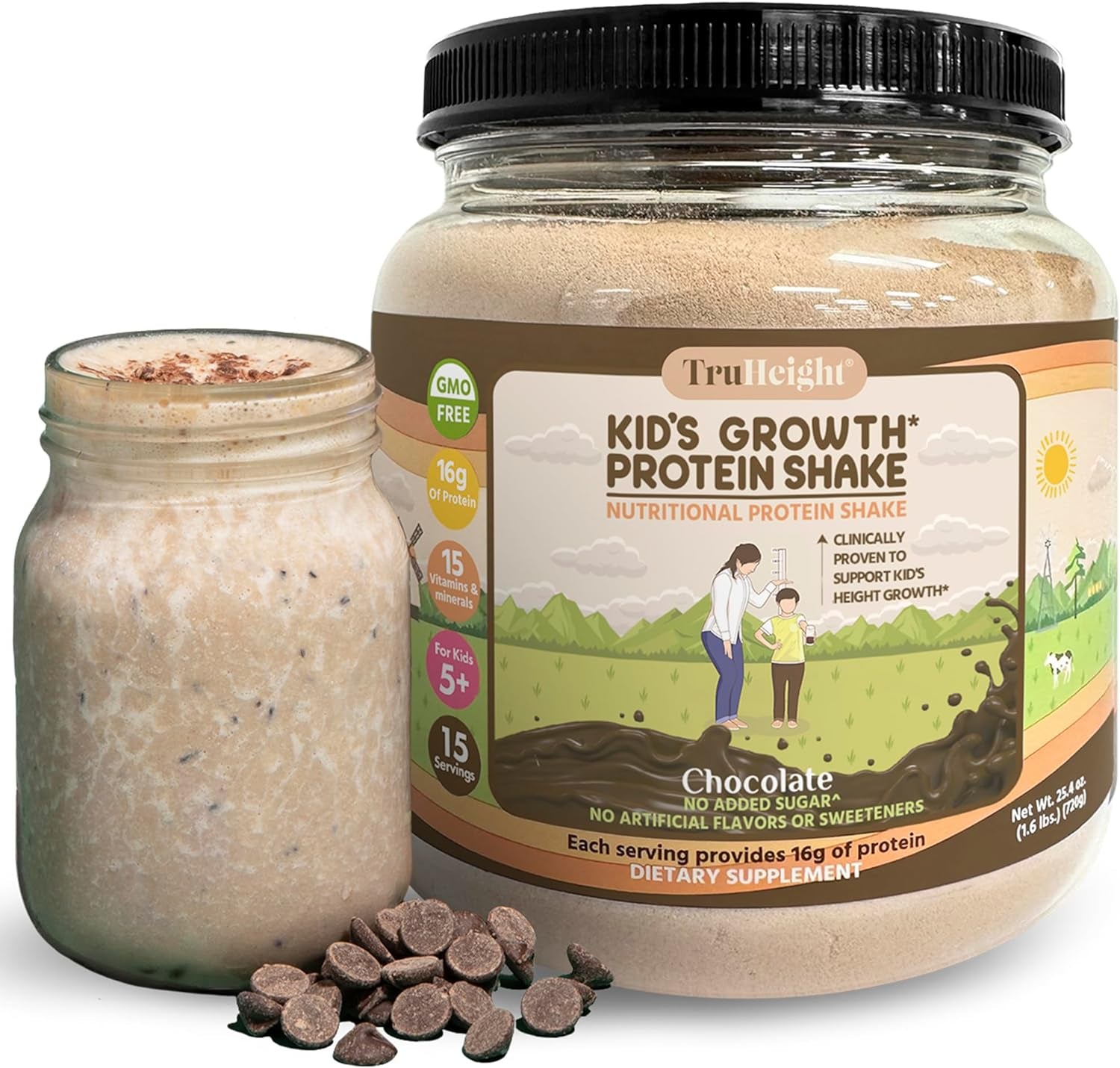 Truheight Growth Protein Shake Ages 5+ (Chocolate)- Pediatric Recommended - Clinically Proven Nutrients, Vitamins, & Minerals for Kids, Teens & Young Adults - Immune Support, Powder Shakes & Snacks