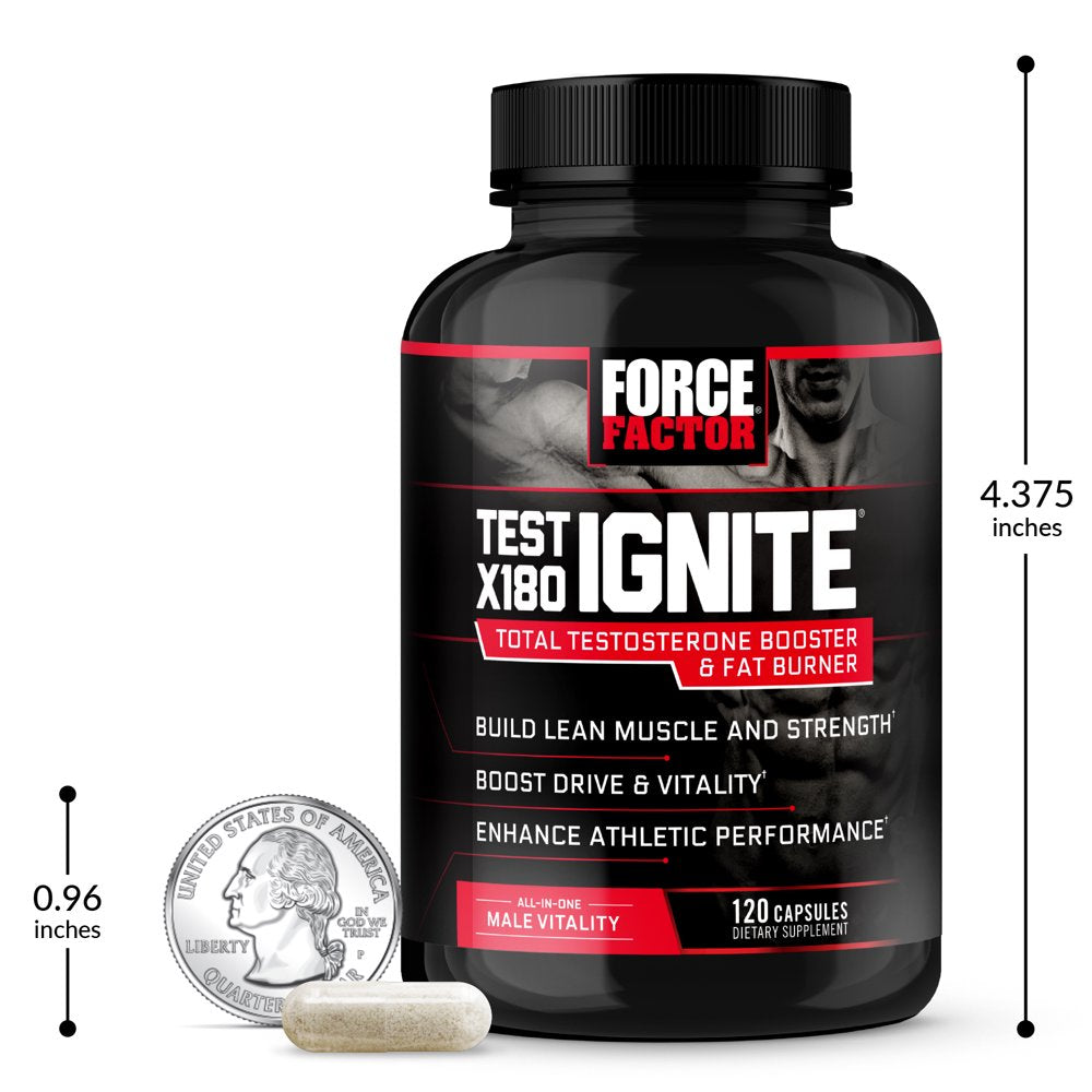 Test X180 Ignite Total Testosterone Booster for Men with Fenugreek Seed and Green Tea Extract to Increase Libido, Burn Fat, Build Lean Muscle, and Improve Performance, Force Factor, 120 Capsules