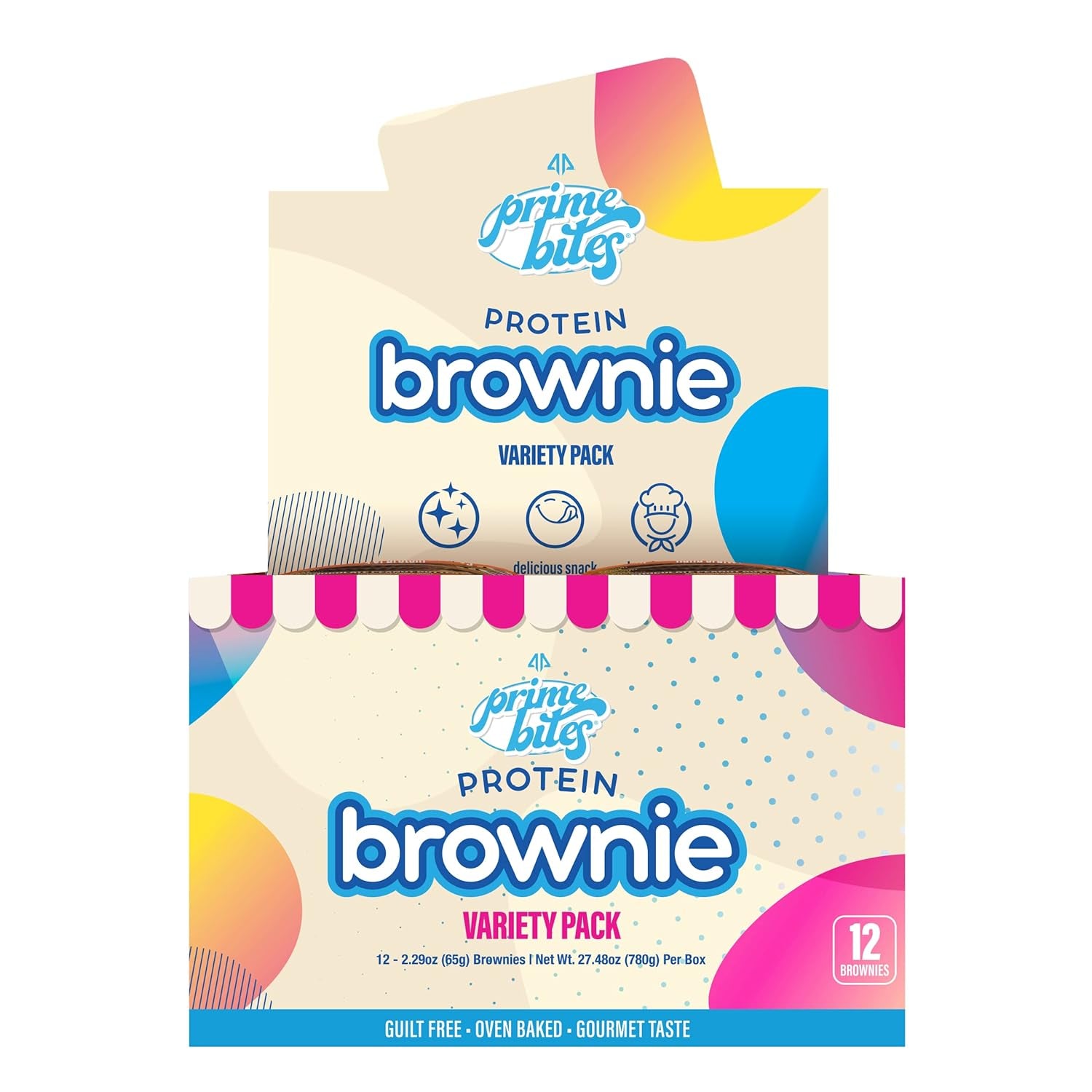 Prime Bites Protein Brownie from Alpha Prime Supplements, 16-17G Protein, 5G Collagen, Delicious Guilt-Free Snack,12 Bars per Box (Variety Pack)