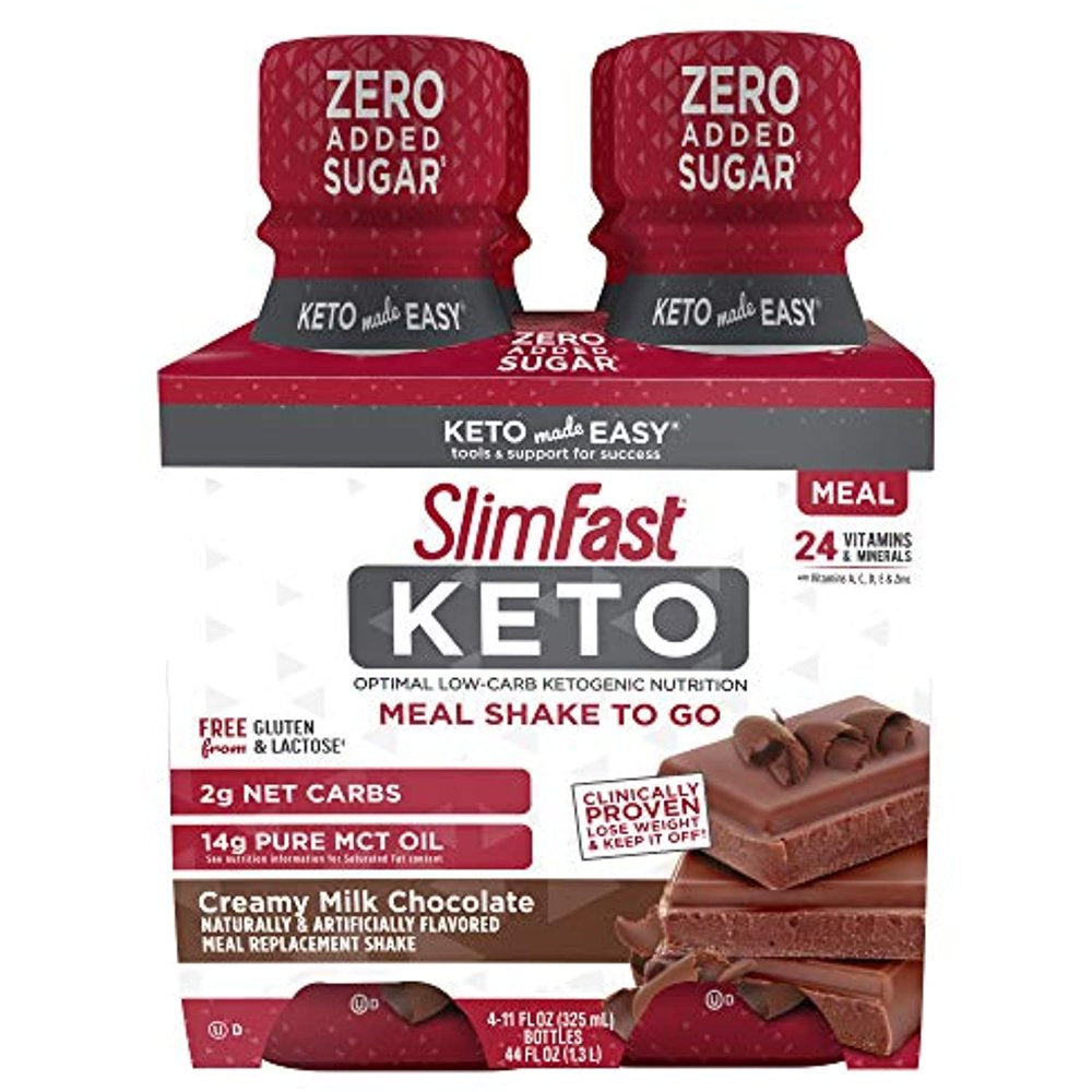 Slimfast Keto Meal Replacement Shake - Creamy Milk Chocolate - Ready to Drink Meal Replacement - 11 Fl. Oz. Bottle - 4 Count - Pantry Friendly