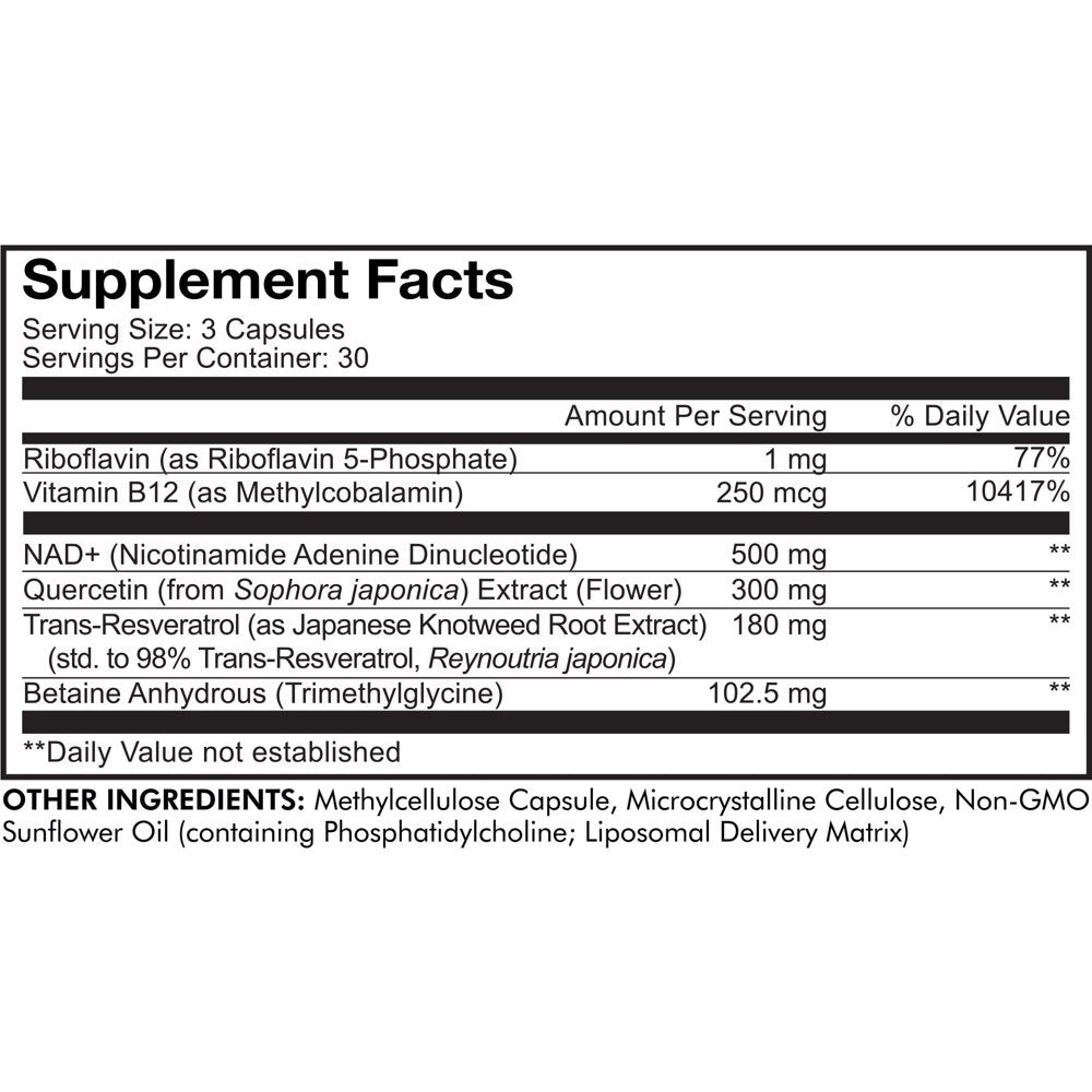 Codeage Liposomal NAD+ Ultra, Trans-Resveratrol, Quercetin, Betaine, Riboflavin, Vitamin B12, 90 Ct