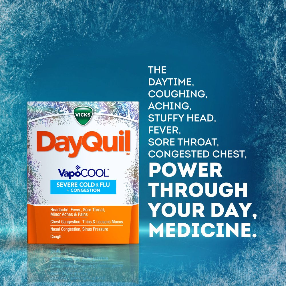 Vicks Dayquil & Nyquil Vapocool Caplets, Severe Cold & Flu Relief, Over-The-Counter Medicine, 24 Ct