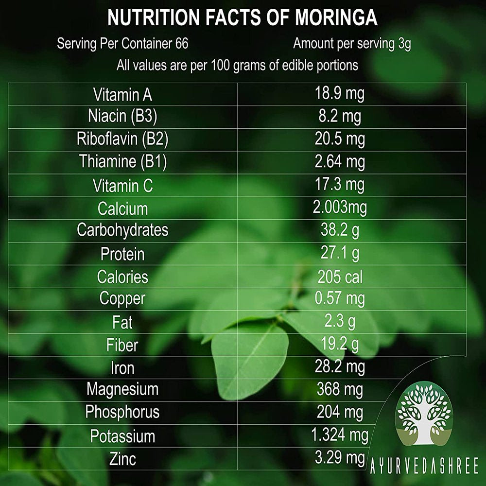 AYURVEDASHREE Moringa Leaf Powder 200 Gm, Moringa Olifera Powder, Lab Tested for Purity, Non GMO, GMP Certified, Vegan.