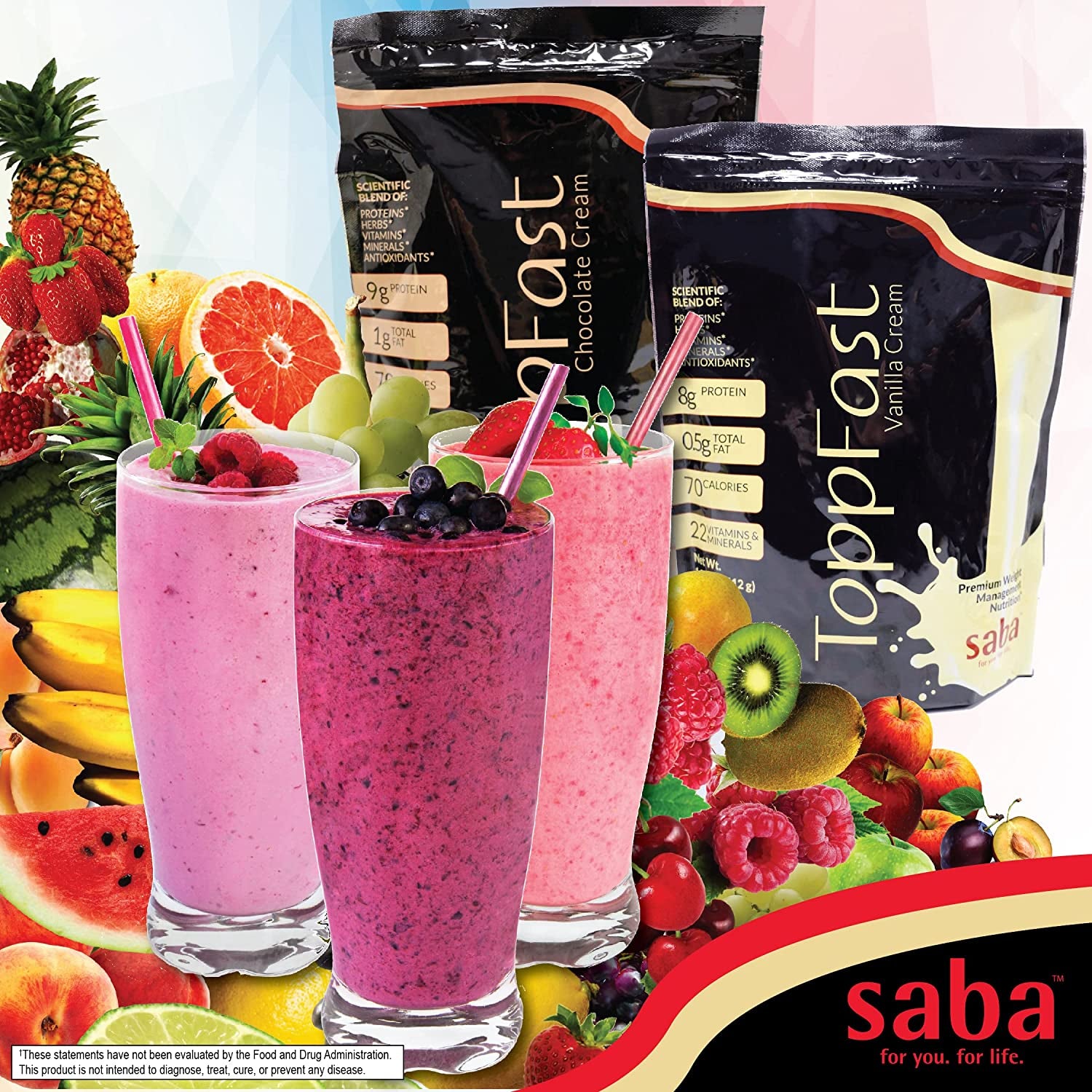 Saba Toppfast™-Weight Management Nutrition -Scientific Blend of Proteins, Herbs, Vitamins, Minerals, & Antioxidants in a Low-Fat, Low-Carb Formula (Vanilla)