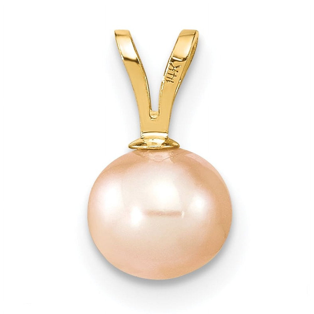 14K Gold 6-7Mm Pink round Freshwater Cultured Pearl Pendant XF522