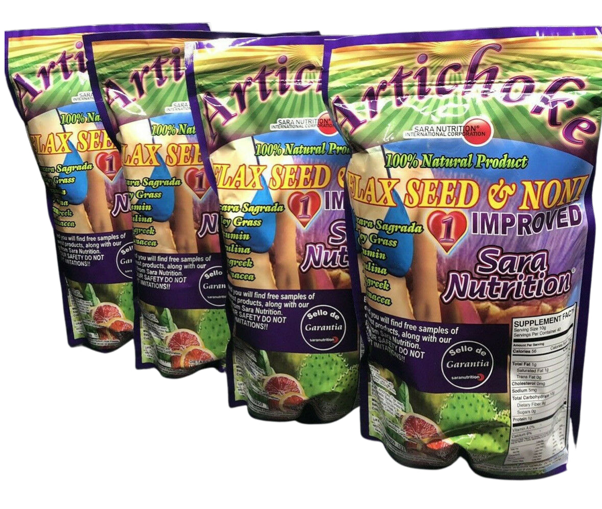 4 Pack-Alcachofa Linaza Noni Flax Seed Noni Sara Nutrition Colon Cleanse