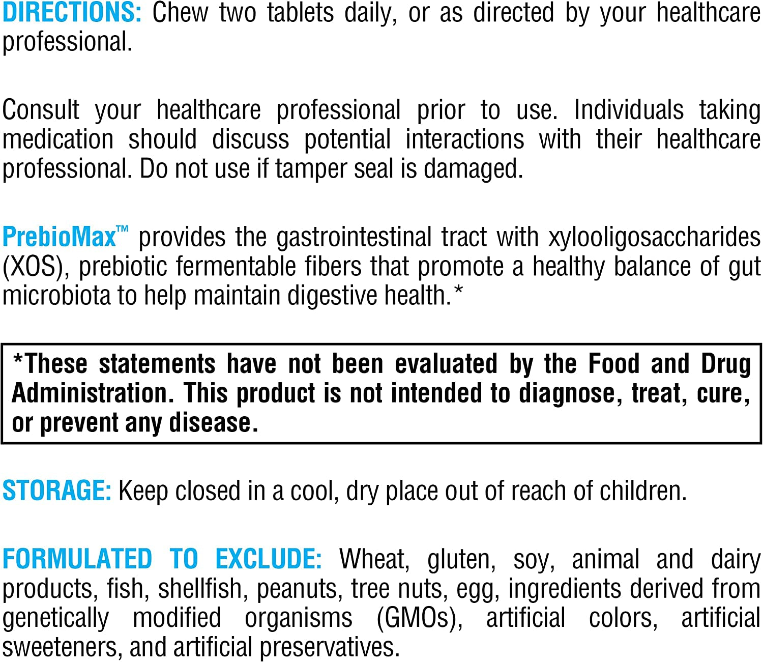 XYMOGEN Prebiomax Prebiotic Fiber Supplement - Xylooligosaccharides (XOS) to Help Maintain Digestive Health + Support Healthy Microbial Activity in the GI Tract - Sour Apple (60 Chewable Tablets)