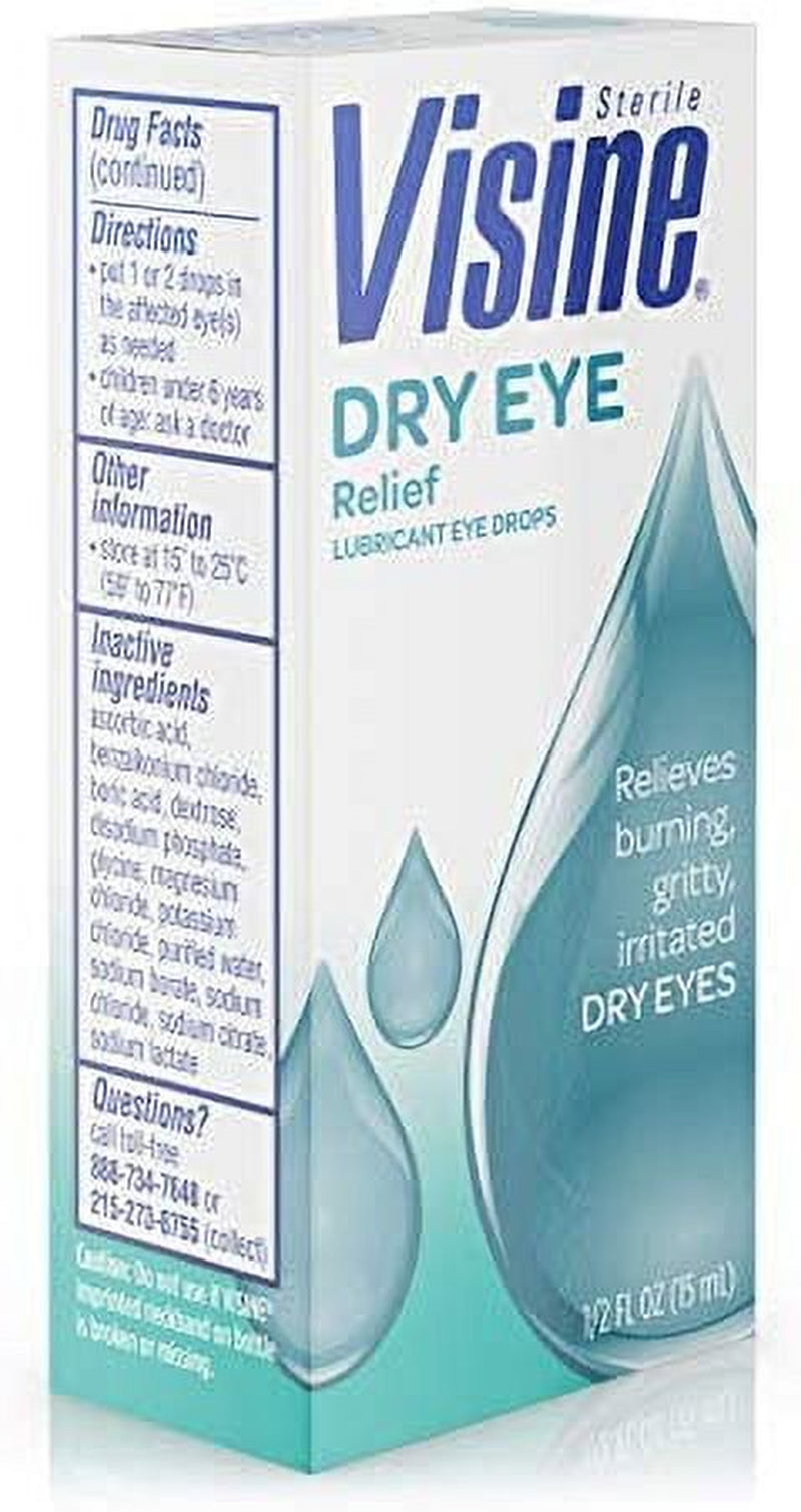 Visine Dry Eye Relief Lubricant Eye Drops for Irritated & Dry Eyes, 0.5 Fl. Oz