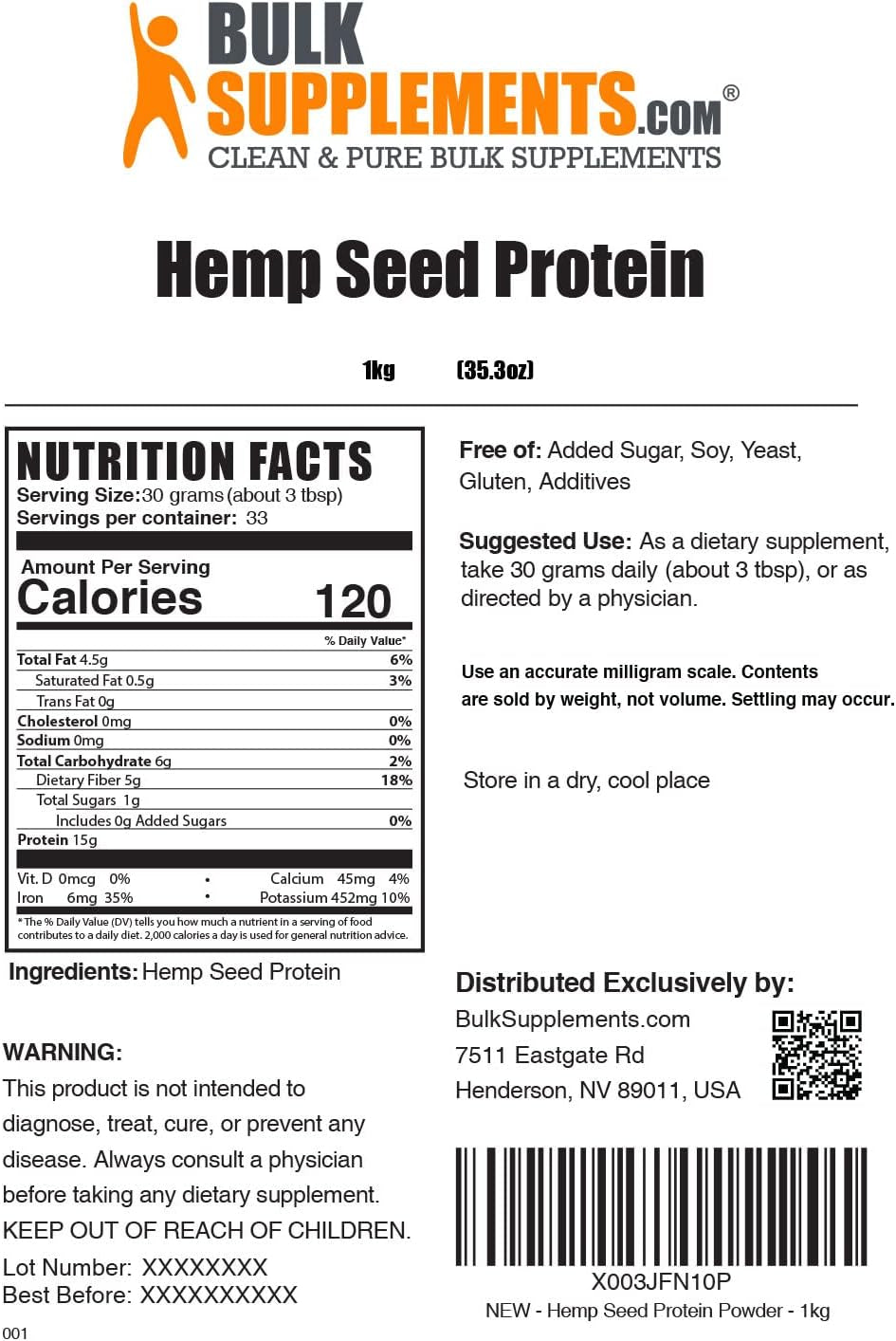 BULKSUPPLEMENTS.COM Hemp Powder - Vegan Protein Powder - Unsweetened Protein Powder - Superfood Protein Powder (1 Kilogram - 2.2 Lbs)