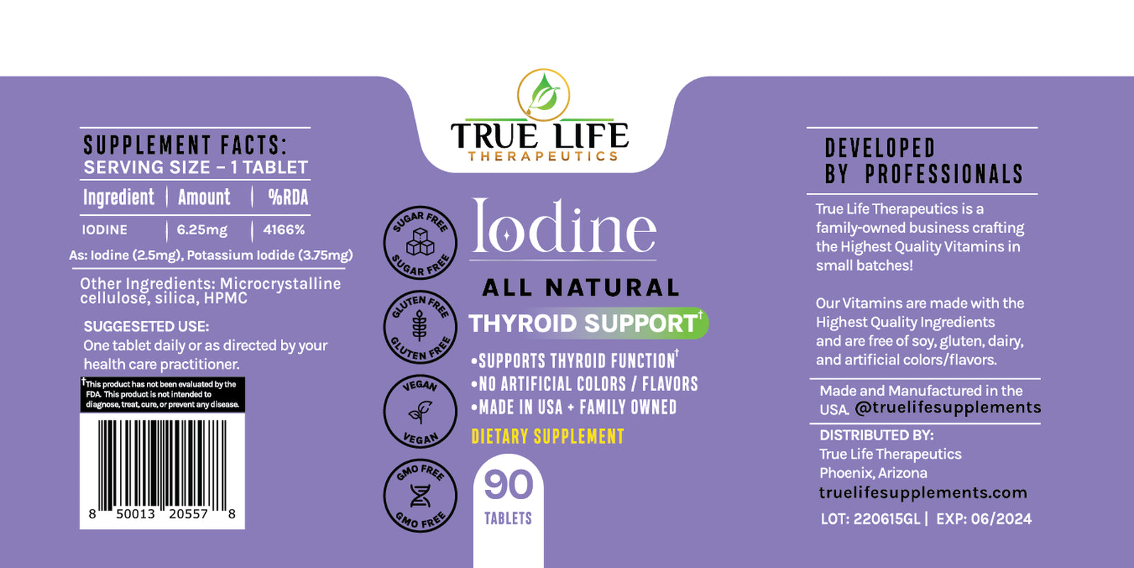 True Life Therapeutics Iodine - Potassium Iodide, 6.25Mg, 90 Tablets, Made in USA