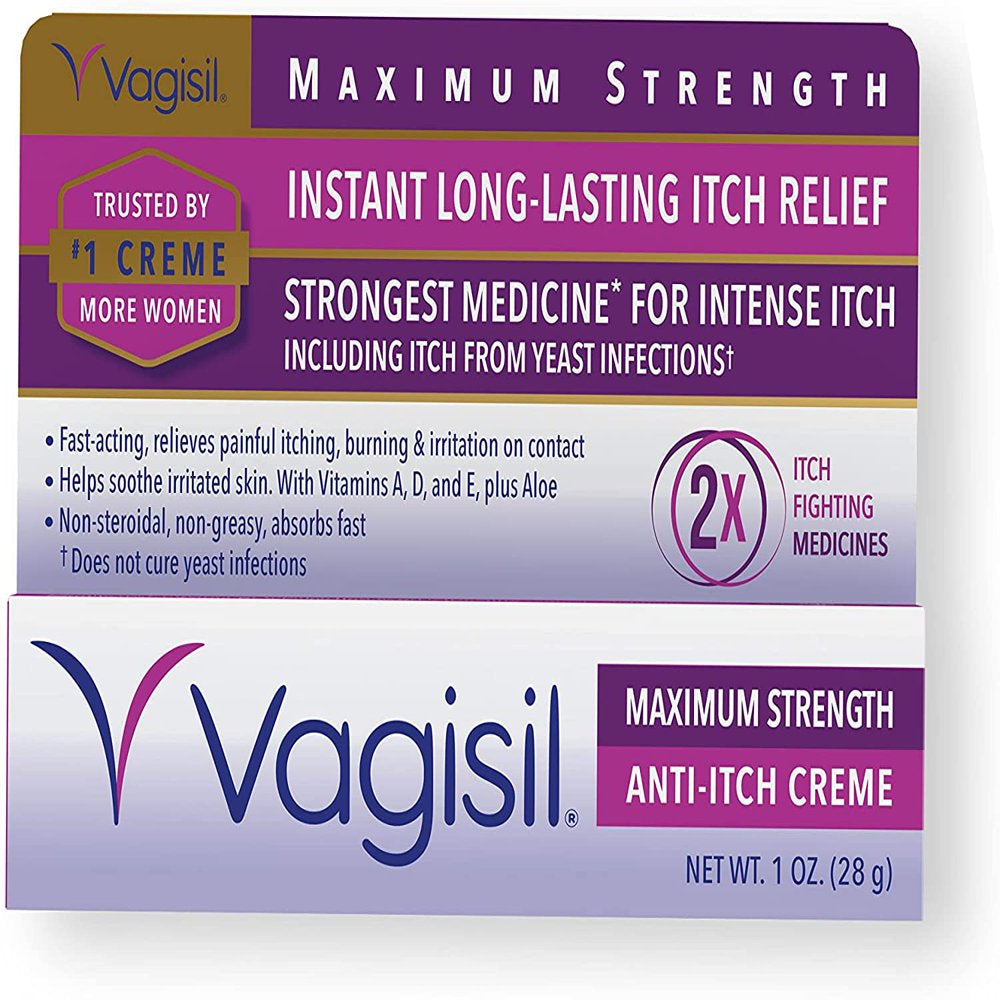 Vagisil Maximum Feminine Strength Anti-Itch Cream with Benzocaine for Women, Helps Relieve Yeast Infection Irritation, 1 Oz