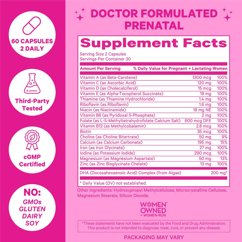 Pink Stork Total Prenatal Vitamins For Women With DHA, Folate, Iron An