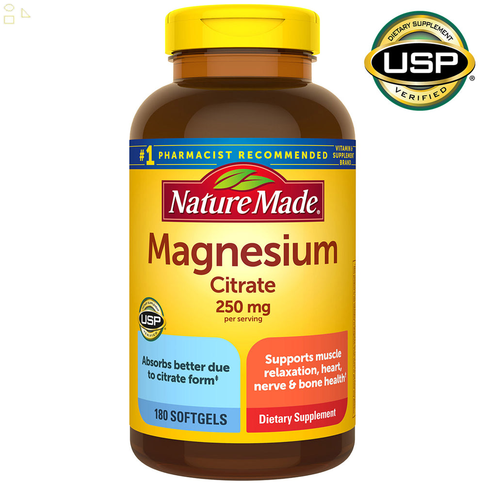 2 Pack Nature Made Magnesium Citrate 250 Mg., 180 Softgels Each | Helps Support Nerve, Muscle, Heart and Bone Health