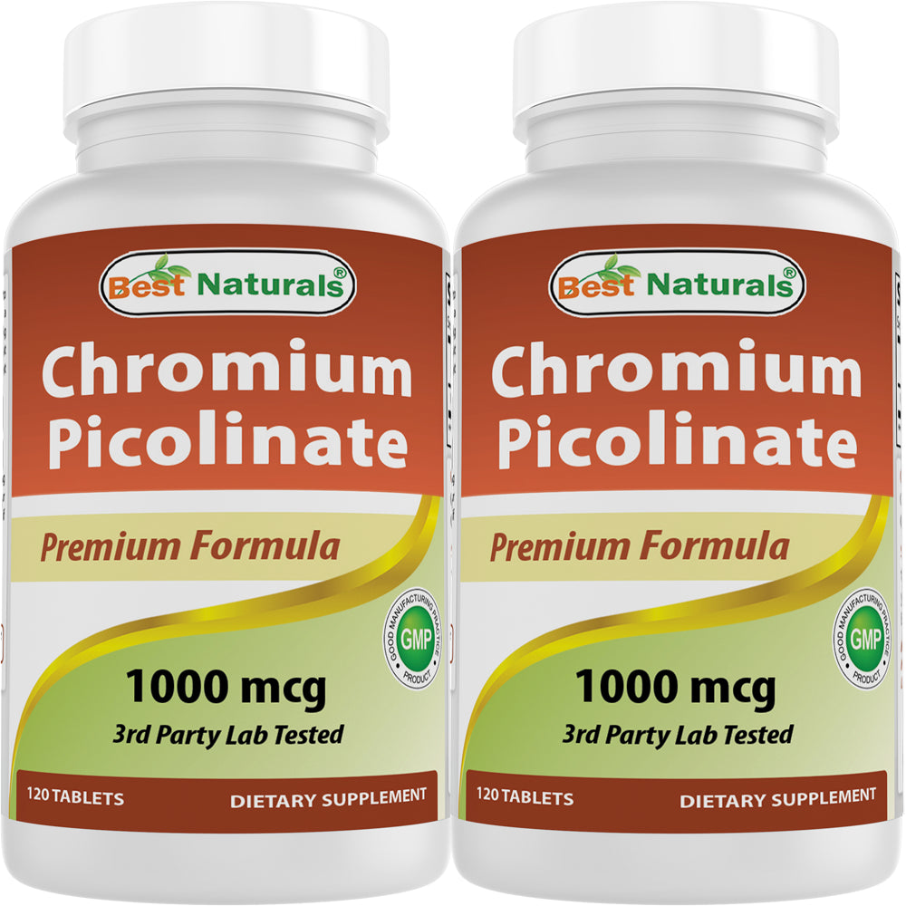 2 Pack Best Naturals Chromium Picolinate 1000 Mcg 120 Tablets