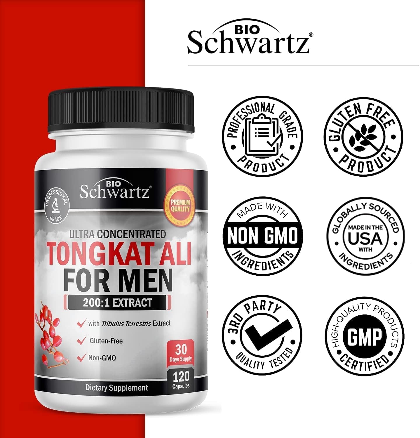 Tongkat Ali for Men 1020Mg (120 Capsules) 200 to 1 Tongkat Ali Extract (Eurycoma Longifolia) with Tribulus Terrestris for Natural Men'S Health Support (Gluten Free and Non GMO) Full 30 Day Supply