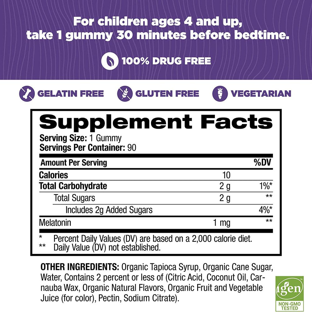 Natrol Kids Melatonin Gummy, 1Mg, Sleep Aid Supplement for Children, Ages 4 and Up, 90 Berry Flavored Gummies