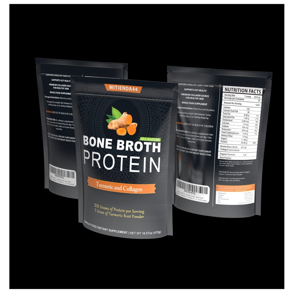 Bone Broth Superfood Ancient Protein Organic Tumeric & Collagen Peptides Bovine Bone Unflavored Premium , Keto & Paleo Friendly Nutrition,Non-Gmo,Gluten Free Supports Joints & Gut Health New - 16.57Oz