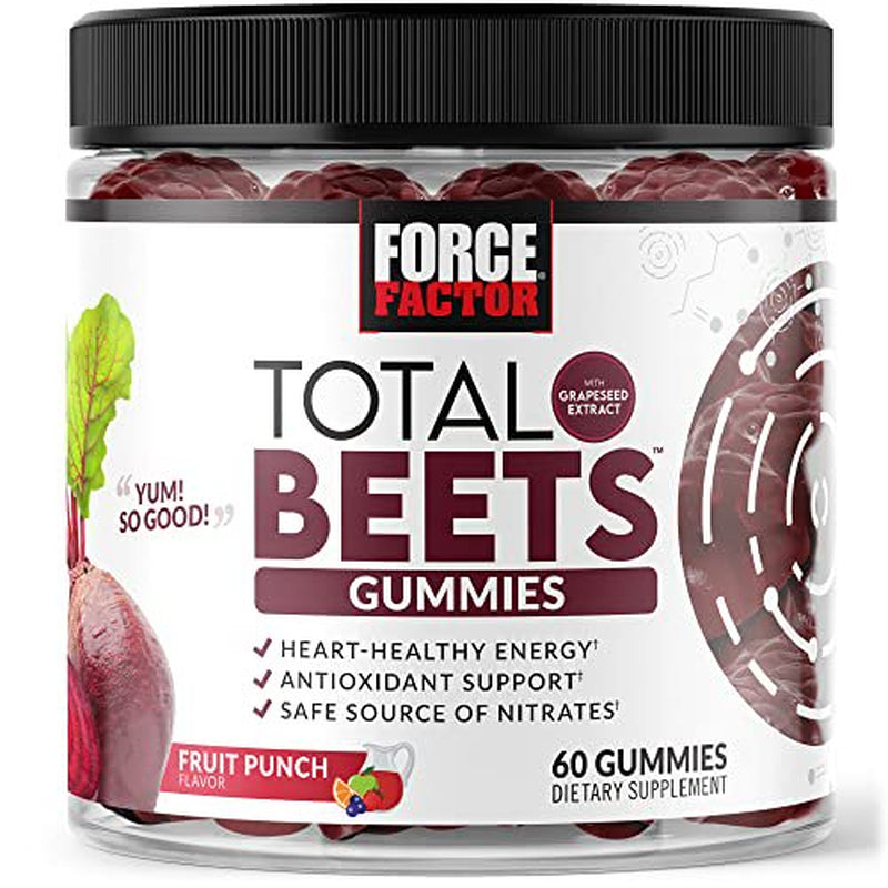 Total Beets Gummies Beet Supplement with Beet Powder, Beet Superfood with Nitrates, Great-Tasting Beet Chewables for Heart-Healthy Energy, Antioxidant Support, and More, Force Factor, 60 Gummies