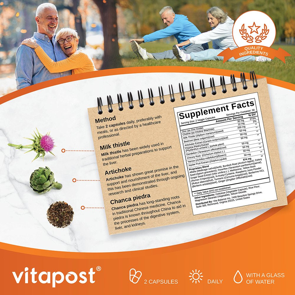 Vitapost Liver Support plus Supplement with Herbs and Botanicals - 60 Capsules