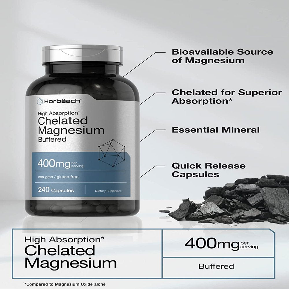 Chelated Magnesium | 400Mg | 240 Capsules | by Horbaach