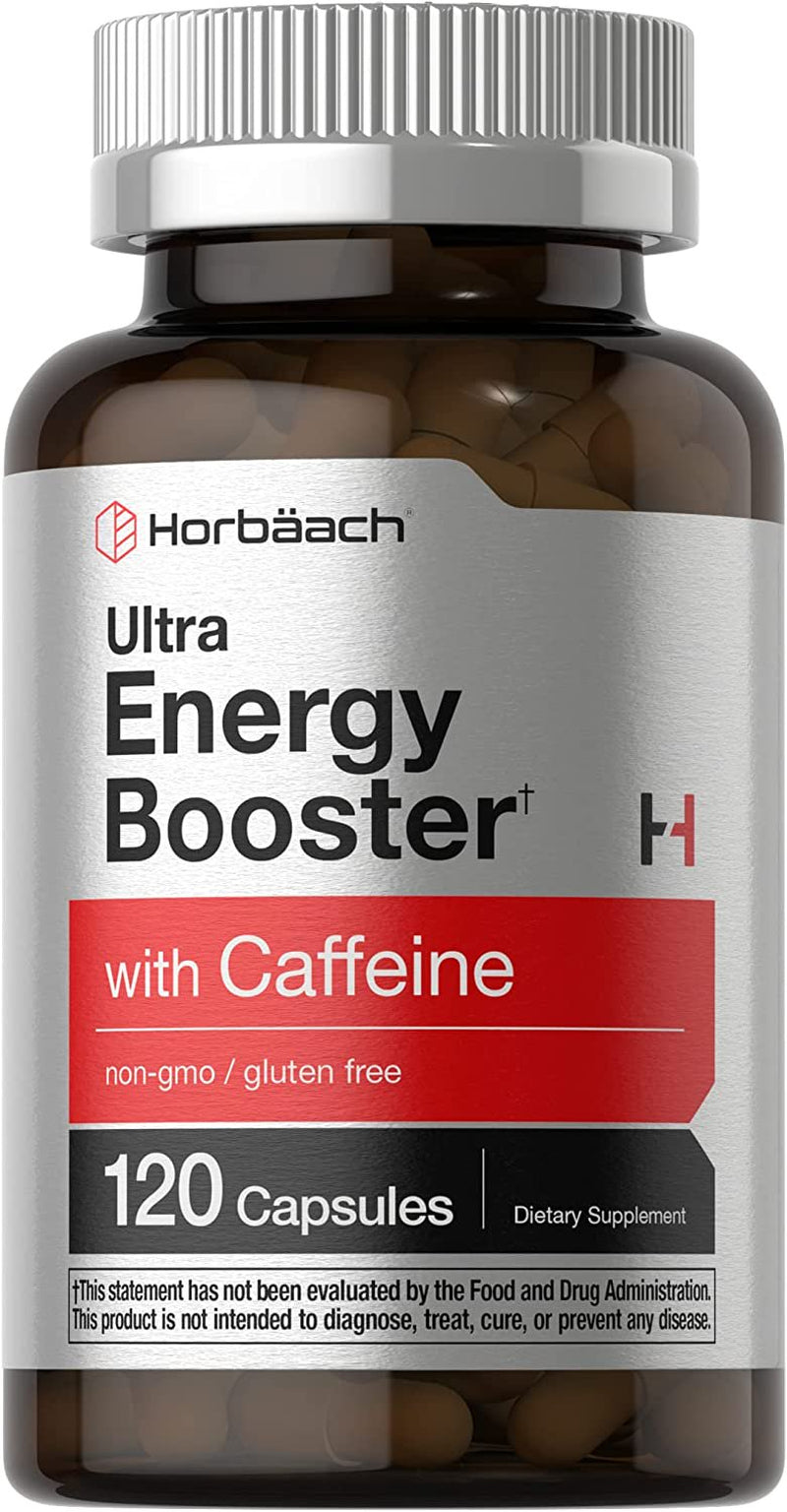 Ultra Energy Supplement | 120 Capsules | with Caffeine & Vitamin B12 | by Horbaach
