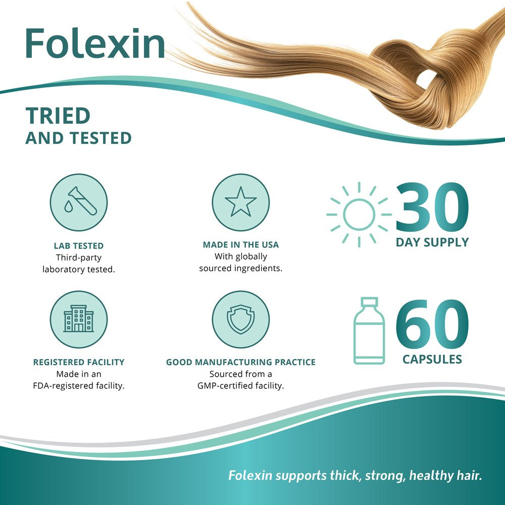 Folexin Natural Hair Growth Support Supplement with Biotin - 60 Capsules