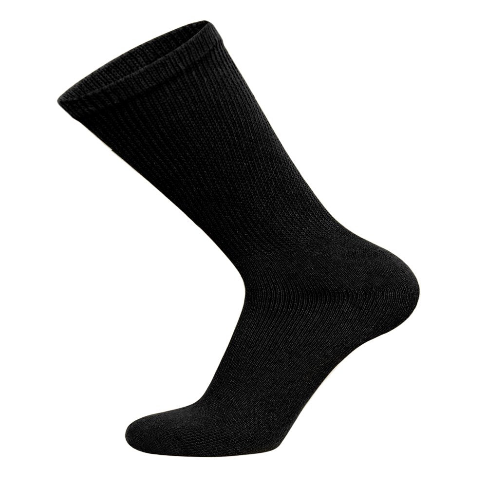 6 Pairs of Diabetic Cotton Neuropathy Crew Socks (Black, Sock Size 10-13, Fits US Men'S Shoe Size 9-10.5)