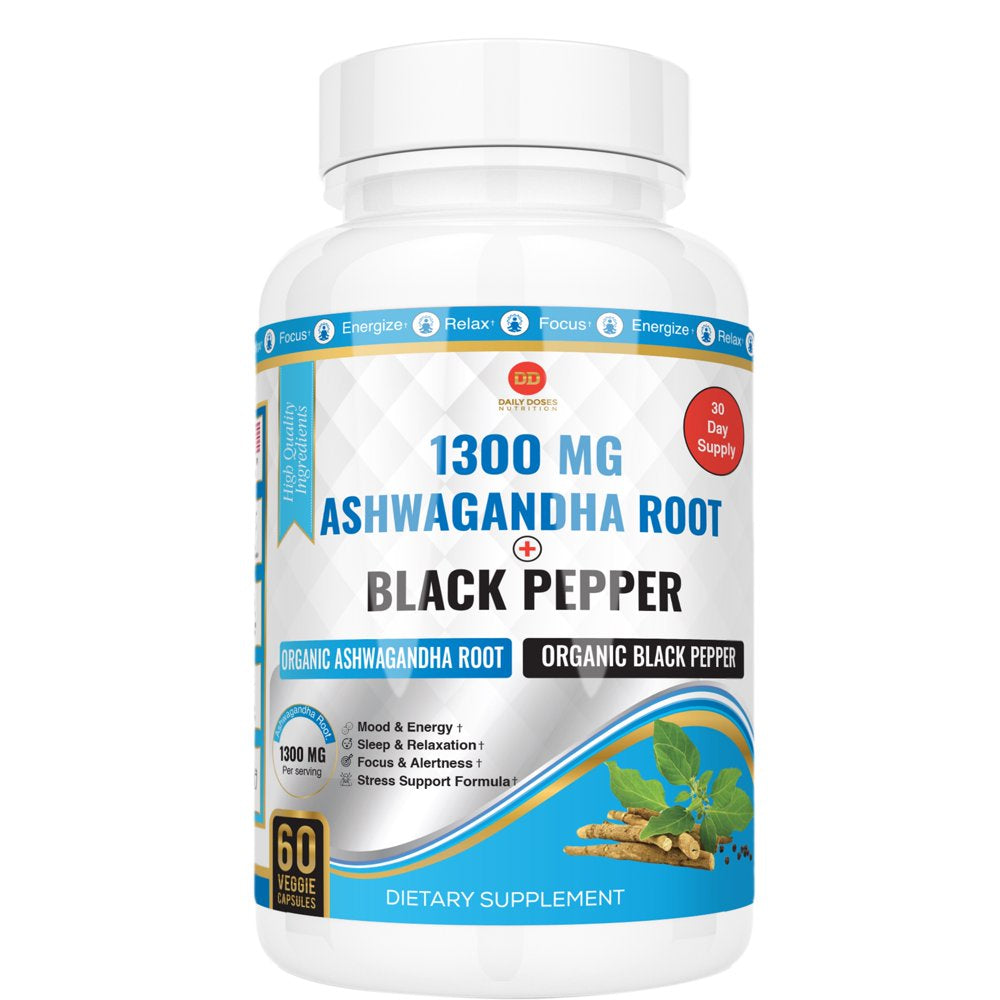 Black Pepper & Ashwagandha Capsules Bloating Relief Thyroid Support Mood Support Supplement Stress Relief Supplement Ayurveda Products Supplements for Women & Men (60 Count)