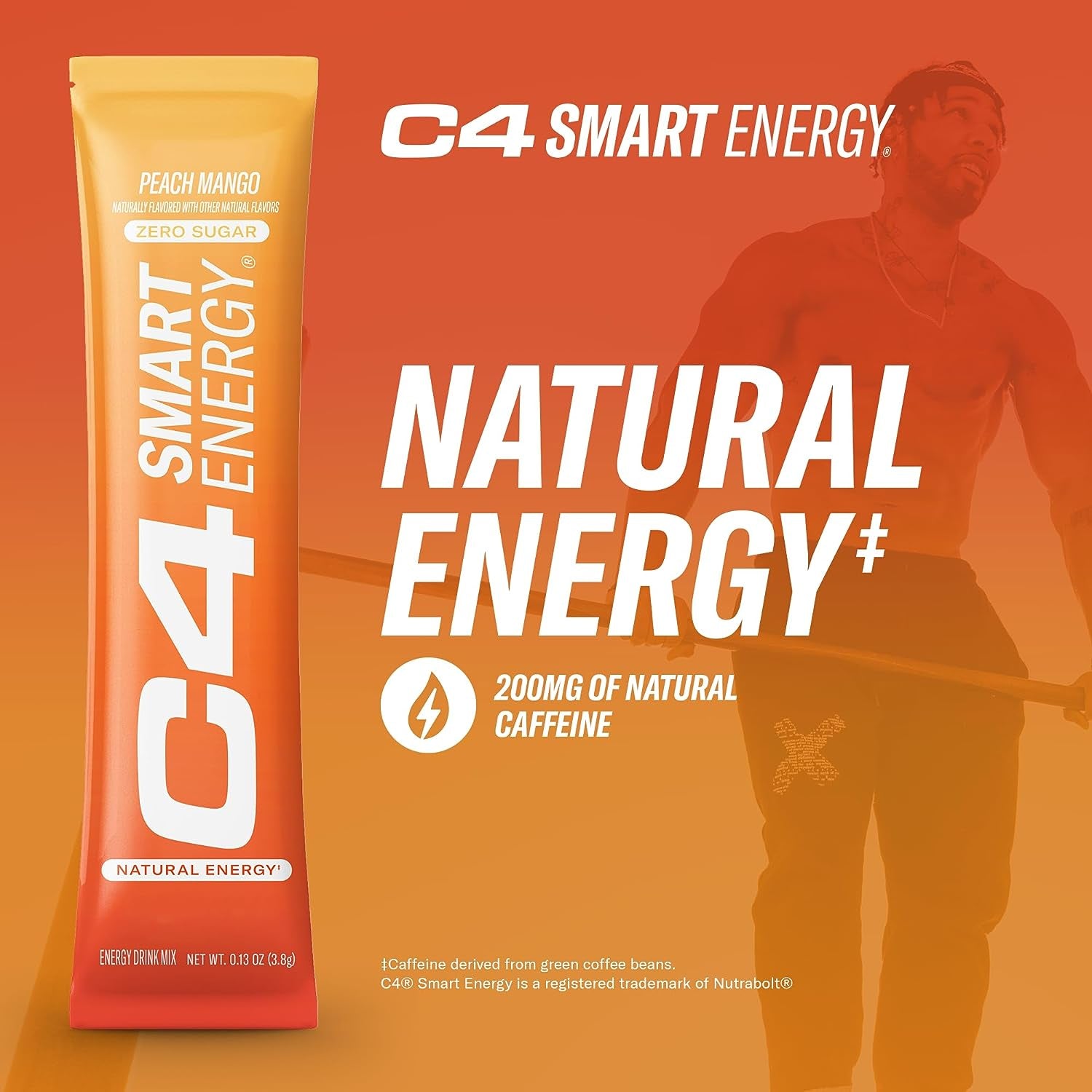 C4 Smart Energy Powder Stick Packs - Sugar Free Performance Fuel & Nootropic Brain Booster, Coffee Substitute or Alternative | Peach Mango - 14 Count