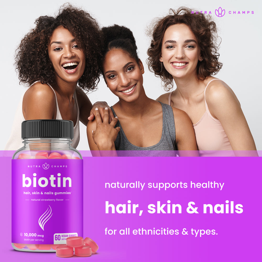 Nutrachamps Biotin Gummies 10000Mcg [Highest Potency] for Healthy Hair, Skin & Nails Vitamins for Women, Men & Kids - 5000Mcg in Each Hair Vitamins Gummy - Vegan, Non-Gmo, Hair Health Supplement