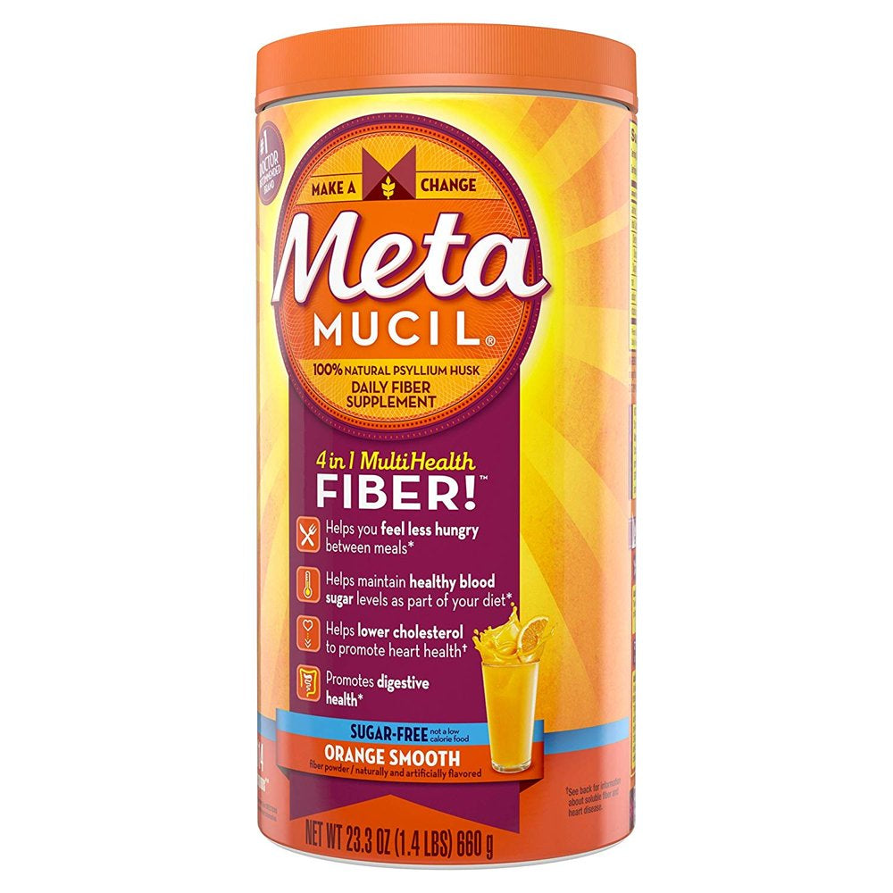 Metamucil Daily Fiber Supplement, Orange Smooth Sugar Free Psyllium Husk Fiber Powder, 114 Doses