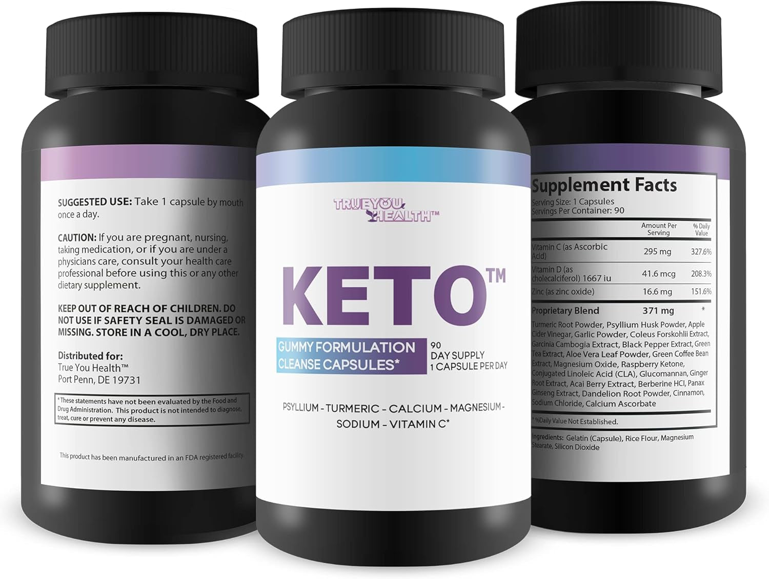 3X Keto Gummy Formulation Cleanse Capsules 90 Day Supply 1 Capsule per Day - Help Detox Cleanse Waste & Toxins with Keto Apple Cider Vinegar Cleanse - Contains Calcium, Magnesium, Psyllium Cleanse