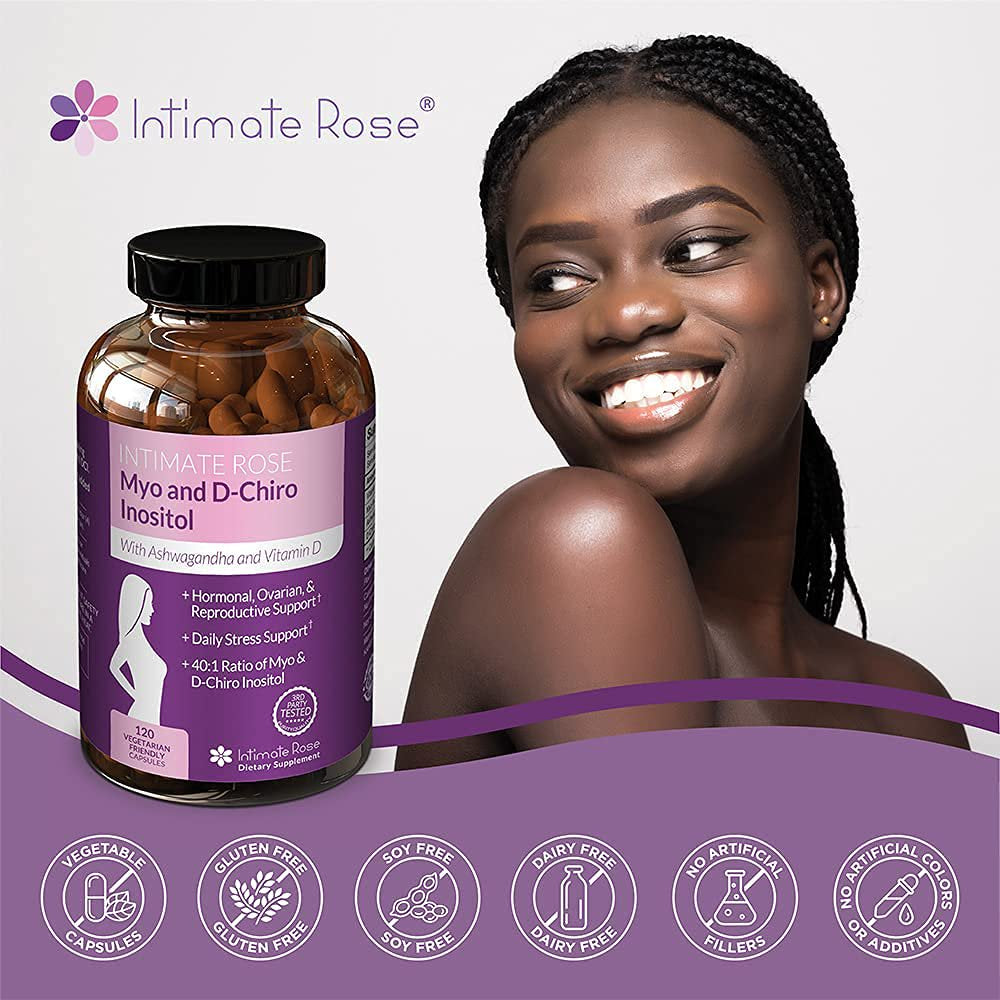 Intimate Rose Myo and D Chiro Inositol Supplement Vitamin D3 and Ashwagandha 120 Capsules