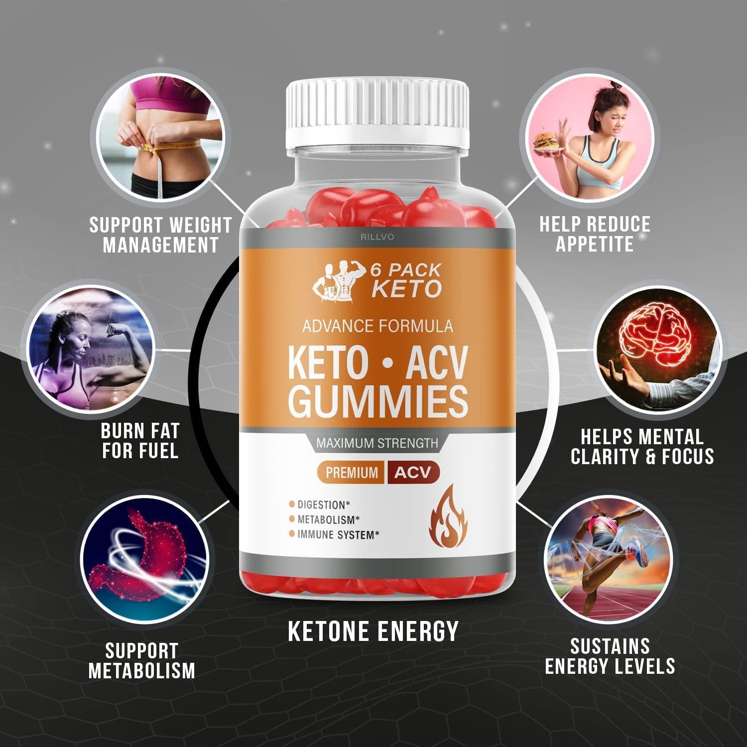 (2 Bottles) 6 Pack Keto ACV Gummies Advanced Formula 6 Pack Keto Gummies (120 Gummies)