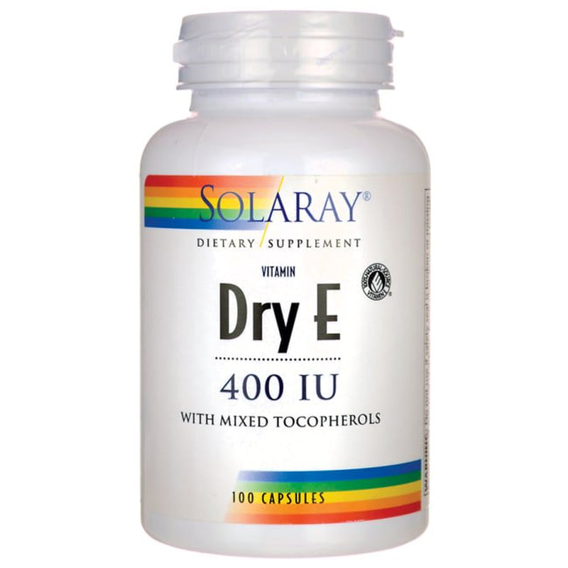Solaray Vitamin E, Dry 400 IU W/ Mixed Tocopherols | Non-Oily | Healthy Cardiac Function, Antioxidant Activity & Skin Health Support | 100 Capsules