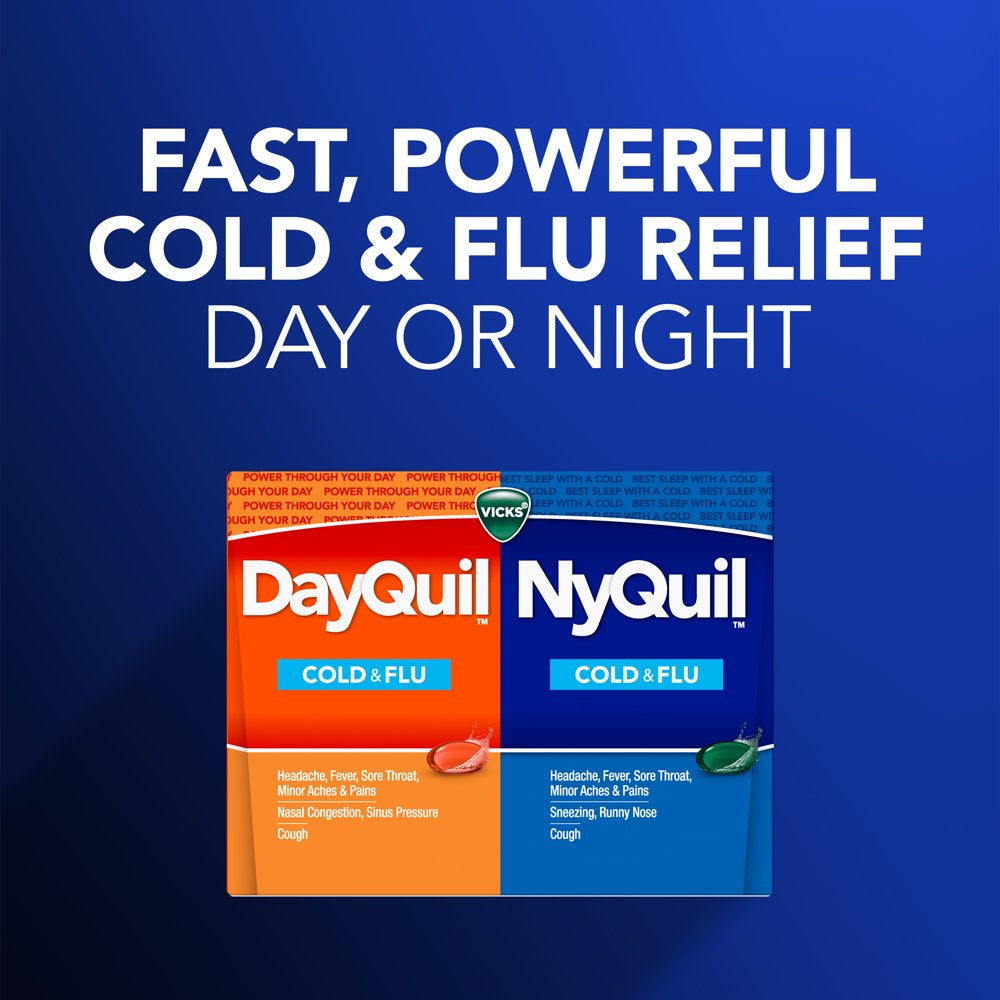 Vicks Dayquil & Nyquil Liquicaps, Cold, Cough and Flu Medicine, Over-The-Counter Medicine, 24 Ct