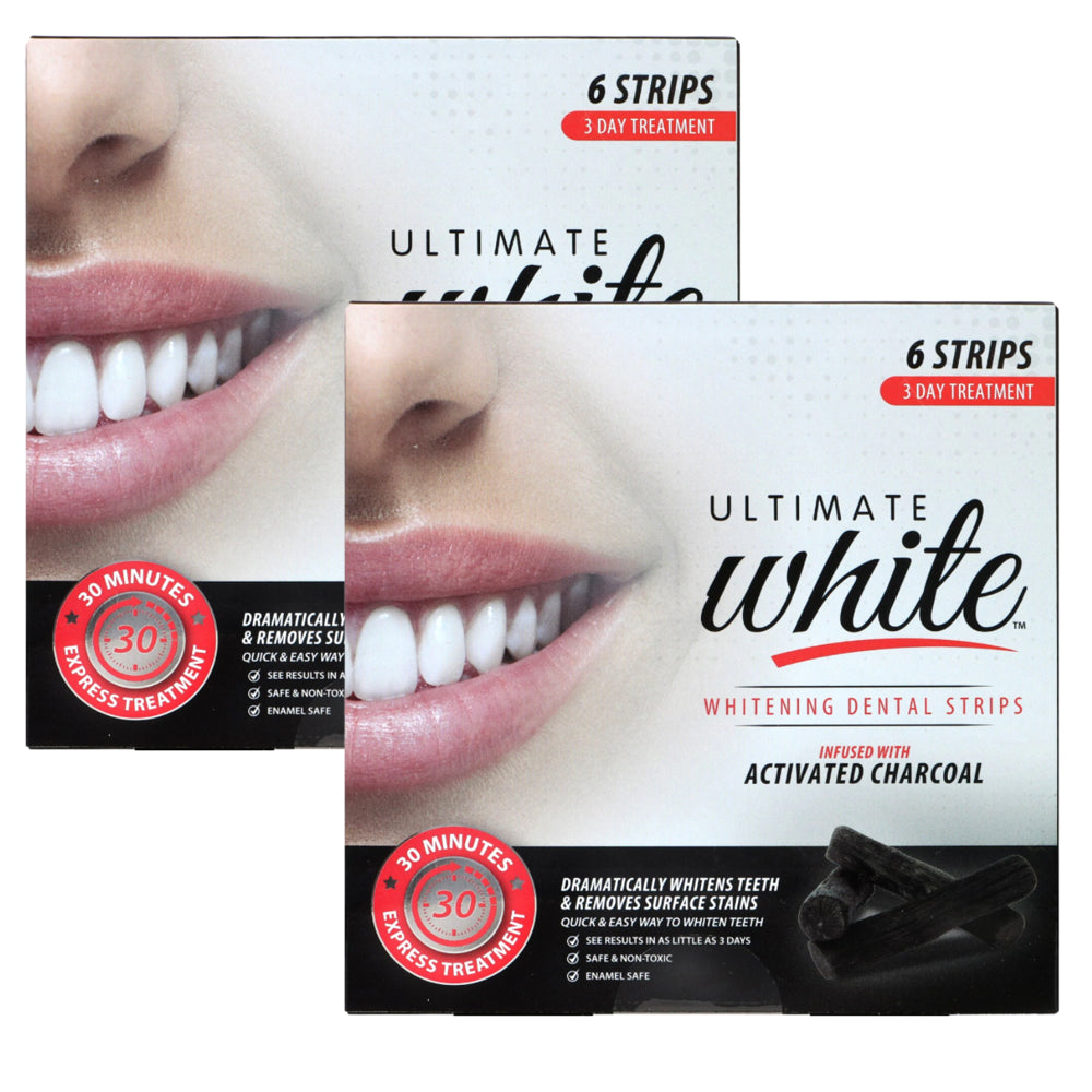 Ultimate White Whitening Dental Strips with Charcoal, No Sensitivity Formula No Slip, Enamel Safe for Whiter Teeth Whitening without Any Harm for Men & Women 6Ct Each Box Pack of 2 Total of 12 Strips