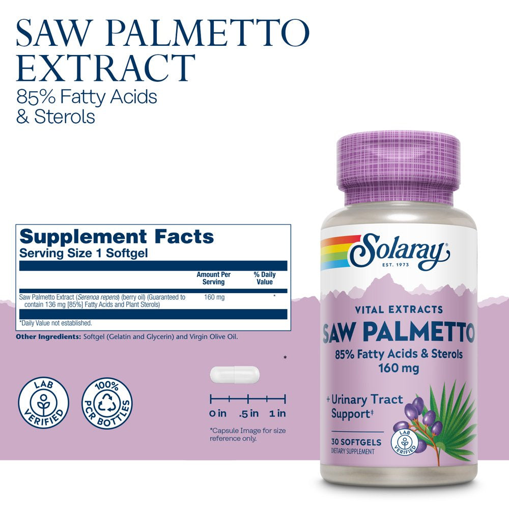 Solaray Guaranteed Potency Saw Palmetto Berry Extract, Softgel (Btl-Plastic) 160Mg 30Ct