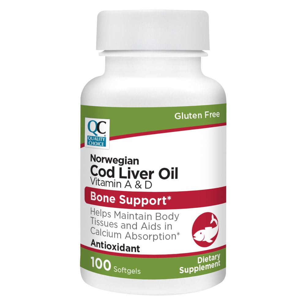 Quality Choice Norwegian Cod Liver Oil Vitamin a & D Bone Support Softgels, 100 Count - Pack of 5