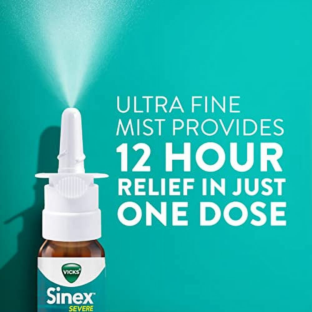 Vicks Sinex SEVERE, Nasal Spray, Original Ultra Fine Mist Sinus Decongestant for Fast Relief of Cold & Allergy Congestion, Sinus Pressure Relief, Twin Pack, 2 0.5 FL OZ (15 Ml)