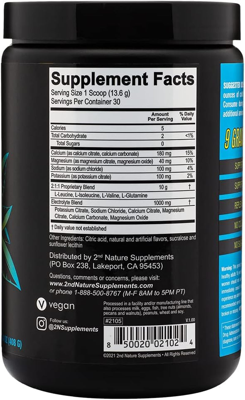 2Nd Nature Supplements – BCAA Lemonade, 30 Servings, 14.4 Oz – 9 G Branched Chain Amino Acids – Supports Muscle Growth, Recovery & Endurance – Replenishes Electrolytes – No Sugars or Colors Added