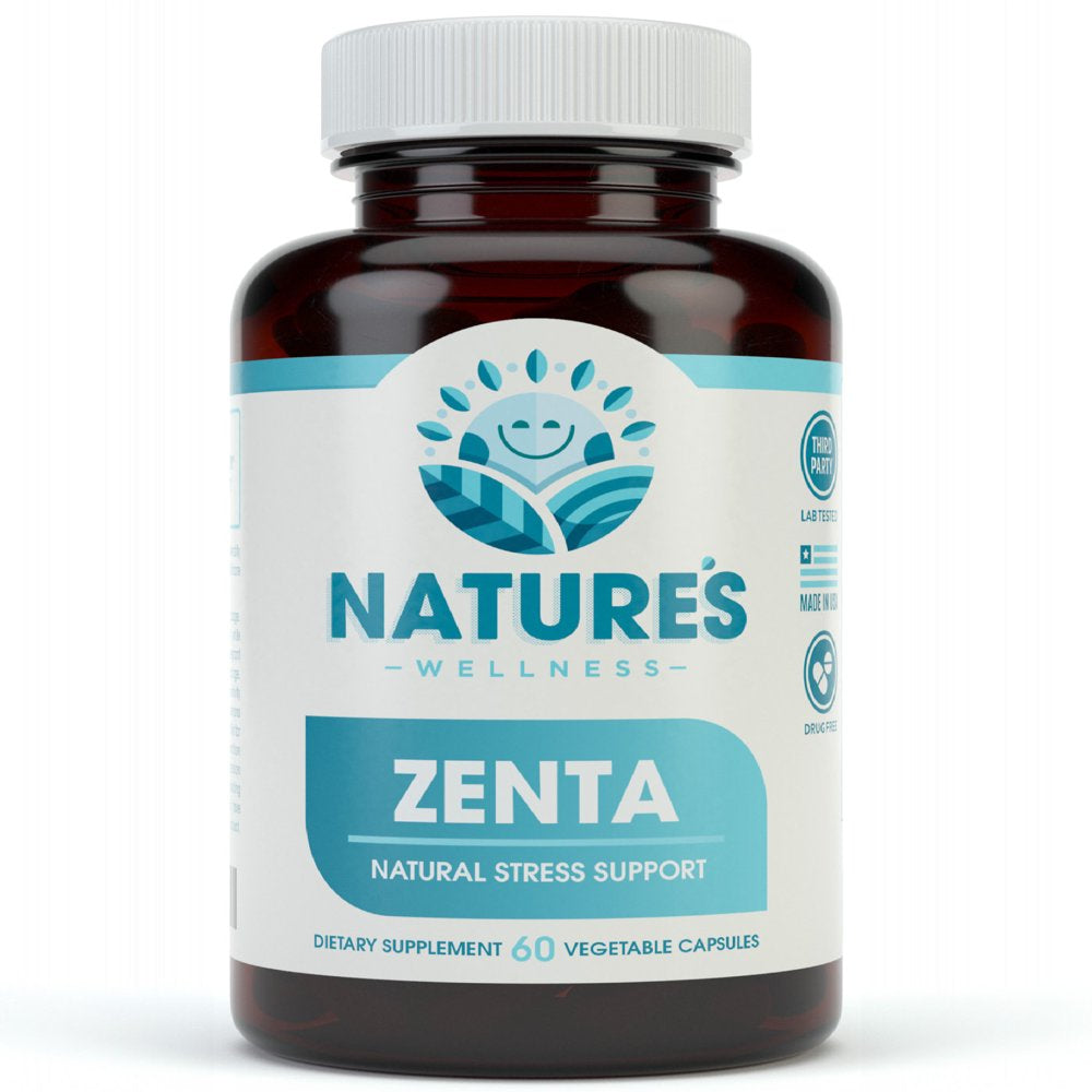 ZENTA - the Natural Relief Supplement to Help Calm Body and Mind | Positive Mood Enhancer - Increase Serotonin Levels with GAB, 5-HTP, Ashwagandha, Chamomile, DMAE | 60 Ct