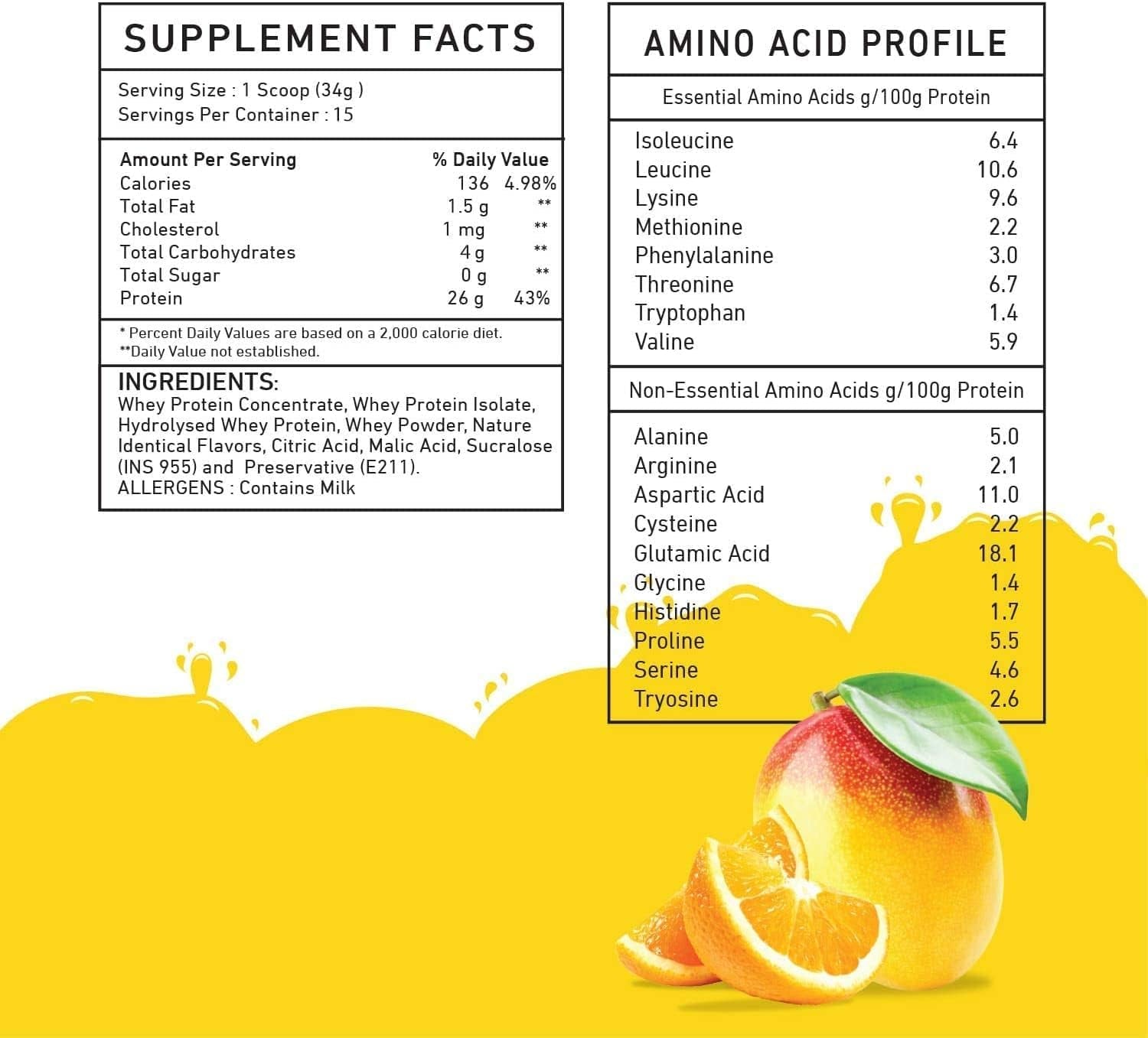 CROW Bigmuscles Nutrition Frotein 26G Refreshing Mango Flavored Hydrolysed Whey Protein Isolate 6G Glutamine 15G EAA per Serving 0G Sugar Light and Crisp like Juice (15 Servings, 500 Gm