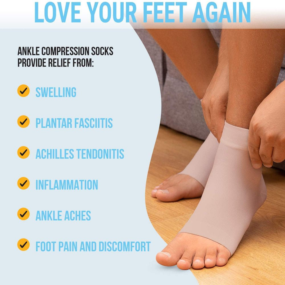 1 Pair Ankle Compression Sleeve-Open Toe Сompression Socks for Swelling, Plantar Fasciitis, Sprain, Neuropathy-Nano Brace for Women and Men （Beige）