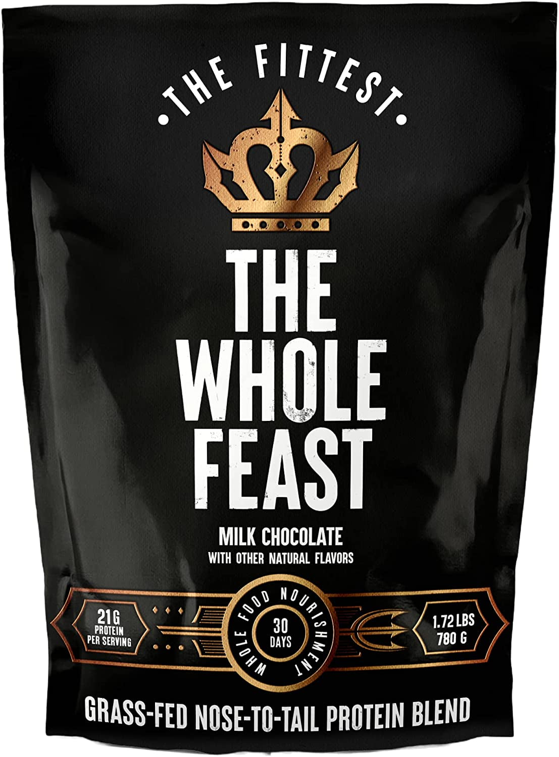 The Fittest Whole Feast Beef Protein Powder - Milk Chocolate - Nose to Tail Carnivore Blend Including Liver, Colostrum and Whole Bone - Bcaas - 14G Collagen, 21G Total Protein