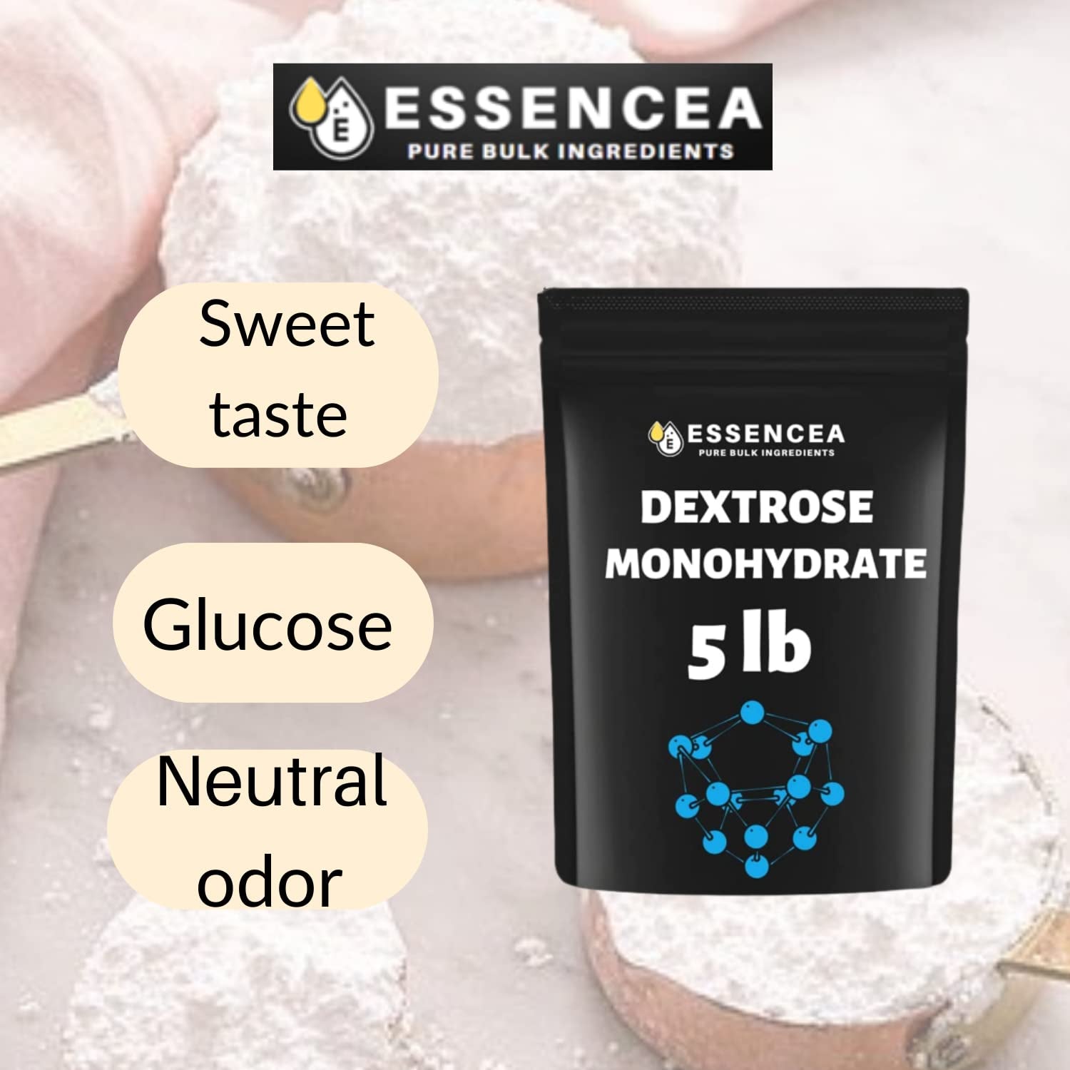 Essencea Dextrose Monohydrate 5Lb Pure Bulk Ingredients | 100% Pure Dextrose Monohydrate Powder in Bulk | Gluten Free Non-Gmo and Vegan…