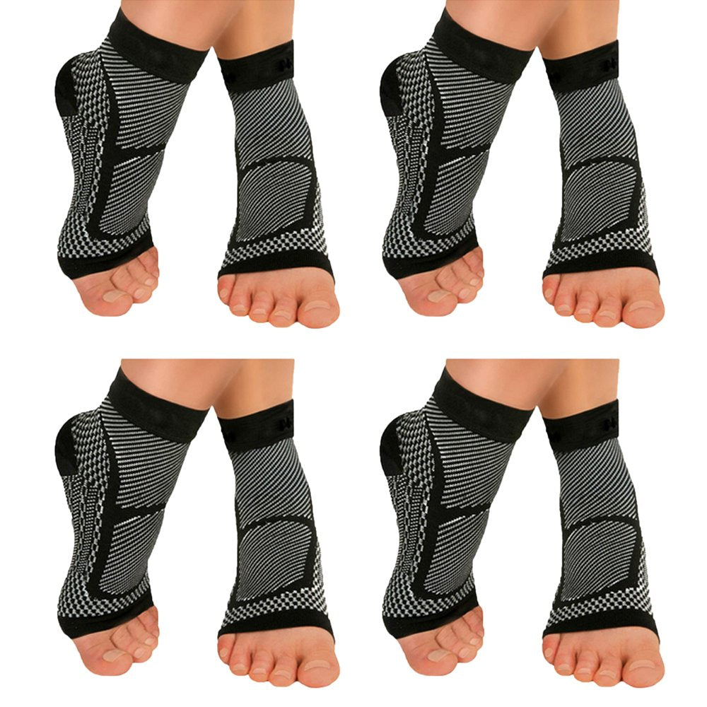 4 Pairs Neuropathy Socks for Men and Women Ankle Brace Orthopaedic Compression Socks for Arch Heel and Ankle Support(Black-S/M)