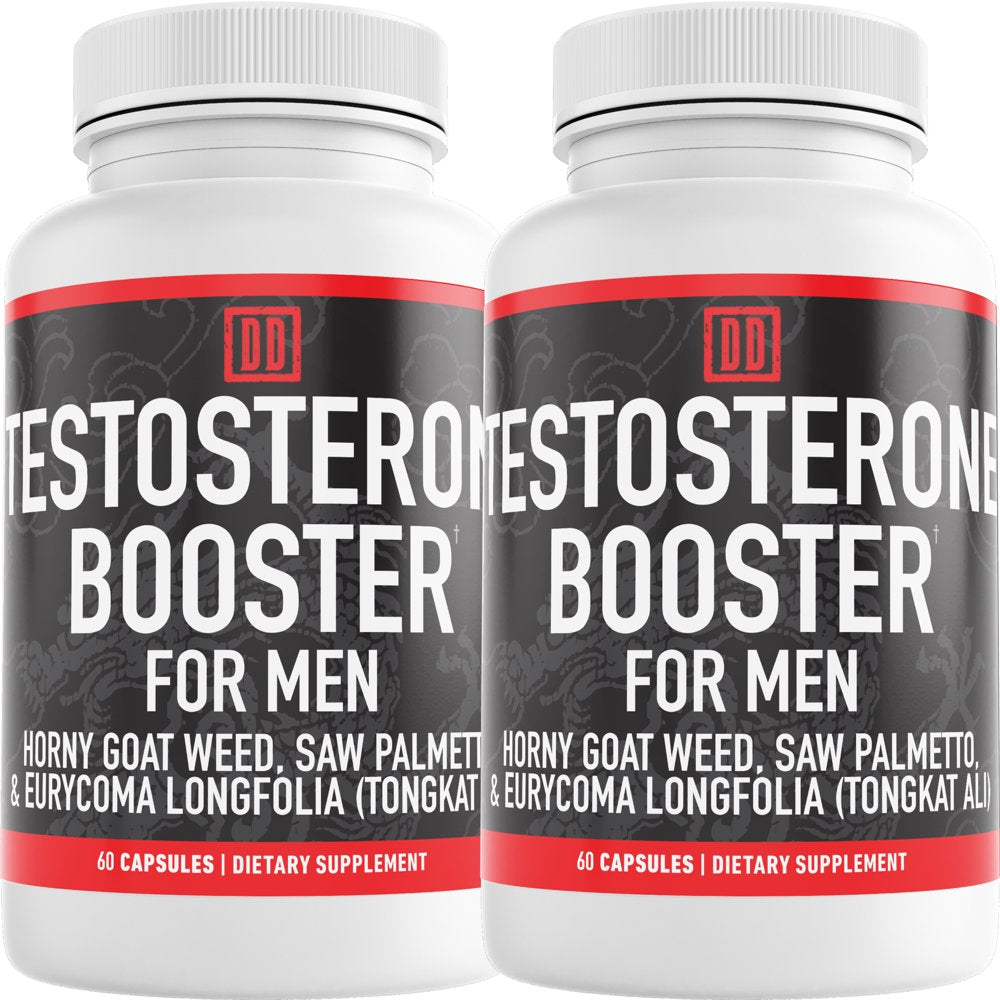 2 Pack, Testosterone Booster for Men - Extra Strength Horny Goat Weed, Saw Palmetto, & Tongkat Ali - Double Dragon Organics (120 Capsules Total)