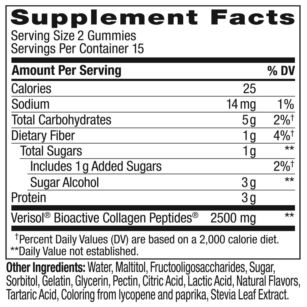 OLLY Collagen Gummy Rings Supplement, 2.5G Collagen, Peach, 30 Ct