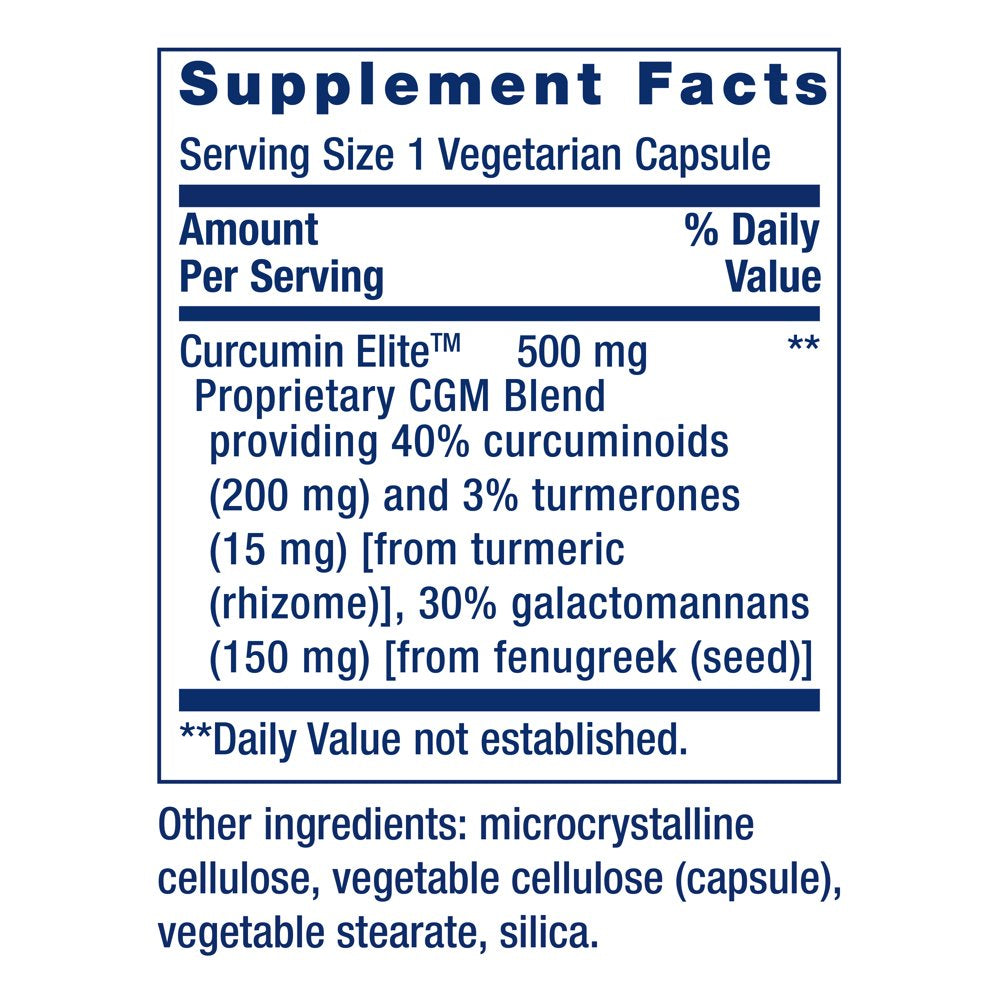 Life Extension Curcumin Elite Turmeric Extract, Promotes a Healthy Inflammatory Response, Immune & Heart Health, Two-Month Supply, Gluten-Free, Vegetarian, Non-Gmo, 60 Vegetarian Capsules